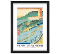 Artery8 The Currents Around the Weir Chikugo Province Utagawa Hiroshige Japan Woodblock Classic Collection Artwork Framed Wall Art Print A4 in Black Artery8 Black