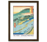 Artery8 The Currents Around the Weir Chikugo Province Utagawa Hiroshige Japan Woodblock Classic Collection Artwork Framed Wall Art Print A4 in Brown Artery8 Brown