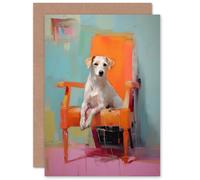 Artery8 The Dog on the Orange Chair Oil Painting Him Her Birthday Greeting Card Artery8 Orange