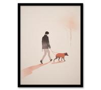 Wall Art Print The Dog Walk By Amy Denver Minimalist Soft Pastel Orange Watercolour Minimalism Simple Modern Artwork Art Framed Artery8 Pink A4