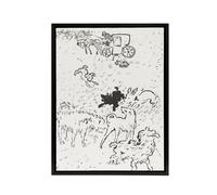 Artery8 The Dogs Art Nouveau Drawing Pierre Bonnard Black Framed Canvas Art in White | Size: W24" x H32" Artery8 White W24" x H32"
