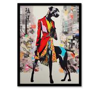 Artery8 Wall Art Print The Dressed Doberman Dog Collage Vibrant Colourful Bold Pop Art Modern Painting Art Framed | Size: A4 Artery8 Multicolor A4