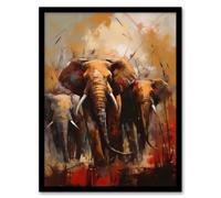 Artery8 The Elephant Charge By Duncan Flint African Elephants Oil Painting Artwork Framed Wall Art Print A4 in Black Artery8 Black A4