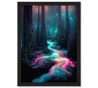 The Enchanted Forest Magical Fantasy River Artwork Framed Wall Art Print A4 Artery8 Black One Size