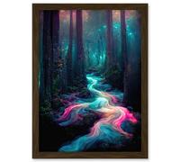 The Enchanted Forest Magical Fantasy River Artwork Framed Wall Art Print A4 Artery8 Brown One Size