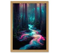 The Enchanted Forest Magical Fantasy River Artwork Framed Wall Art Print A4 Artery8 Light Oak One Size