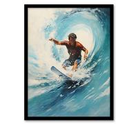 Artery8 The Endless Summer Surfers Crest Of The Wave Artwork Art Print Framed Poster Wall Decor in Black | Size: W12" x H16" Artery8 Black W12" x H16"