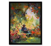 Artery8 The English Country Garden Summer Relaxation Paining Flowers Trees Art Print Framed Poster Wall Decor 12x16 inch in Black | Size: W12" x H16" Artery8 Black W12" x H16"