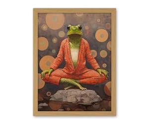 Artery8 The Enlightened Frog Meditation Yogi Conceptual Artwork Green Coral Pink Yoga Mindfulness Artwork Framed Wall Art Print 18X24 Inch