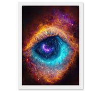 Artery8 The Eye Of God Vibrant Luminescent Space Nebula All Seeing Artwork Framed Wall Art Print A4 in White Artery8 White