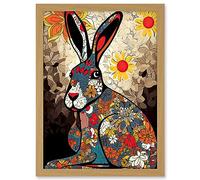 Artery8 The Floral Hare Flower Power Pattern Painting Colourful Psychedelic Flowers Artwork Framed A3 Wall Art Print