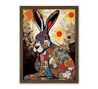 Artery8 The Floral Hare Flower Power Pattern Painting Colourful Psychedelic Flowers Artwork Framed Wall Art Print 18X24 Inch