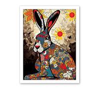Artery8 The Floral Hare Flower Power Pattern Painting Colourful Psychedelic Flowers Artwork Framed Wall Art Print 18X24 Inch