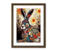 Artery8 The Floral Hare Flower Power Pattern Painting Colourful Psychedelic Flowers Artwork Framed Wall Art Print 18X24 Inch