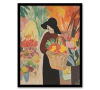 Artery8 The Flower Stall Danish Pastel Aesthetic Market Matisse Style Dutch Colourful Artwork Framed Wall Art Print A4 in Black Artery8 Black A4