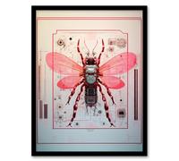 Artery8 The Fly Spy Robot Hybrid Schematic Blueprint Futuristic Secret Complex Arcane Manuscript Gift For Him Man Cave Art Print Framed Poster Wall Artery8 Black W12" x H16"