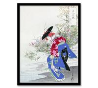 Artery8 The Fox Spirit Geisha Dance Vintage Japan Framed Wall Art Print Gekko | Size: A4 Artery8 Multicolor A4