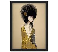 Wee Blue Coo The Goddess in Gold Black Klimt Style Robe Artwork Framed Wall Art Print A4