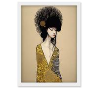 Artery8 The Goddess in Gold Black Klimt Style Robe Artwork Framed Wall Art Print A4 in White Artery8 White