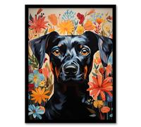 Artery8 The Good Dog Floral German Pinscher Portrait Artwork Framed Wall Art Print A4
