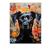 Artery8 The Good Dog Floral German Pinscher Portrait Extra Large XL Wall Art Poster Print