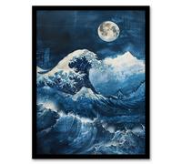 Artery8 The Great Wave At Full Moon Storm Sea Painting Wall Art Print - A4 Size