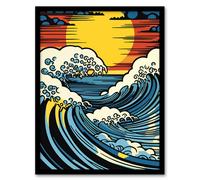 Artery8 The Great Wave Modern Seascape Artwork Comic Book Pop Art Sunset Art Print Framed Poster Wall Decor 12x16 inch in Black | Size: W12" x H16" Artery8 Black W12" x H16"