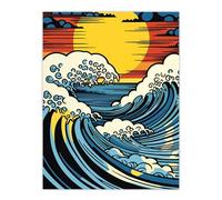 Artery8 The Great Wave Modern Seascape Artwork Comic Book Pop Art Sunset Large Wall Art Poster Print Thick Paper 18X24 Inch