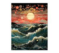 Artery8 The Great Wave Off-Wonder Abstract Seascape Storm On Pink Moonlit Bubble Sky Unframed Wall Art Print Poster Home Decor Premium Artery8 Multicolor W12" x H16"