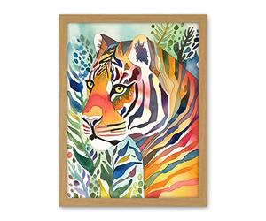 Artery8 The Hidden Tiger Folk Art Artwork Framed Wall Art Print 18X24 Inch