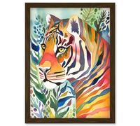 The Hidden Tiger Folk Art Artwork Framed Wall Art Print A4 Artery8 Brown One Size