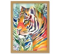 The Hidden Tiger Folk Art Artwork Framed Wall Art Print A4 Artery8 Light Oak One Size