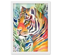 The Hidden Tiger Folk Art Artwork Framed Wall Art Print A4 Artery8 White One Size