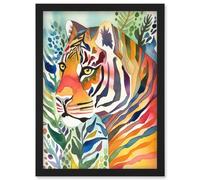 The Hidden Tiger Folk Art Artwork Framed Wall Art Print A4 Artery8 Black One Size