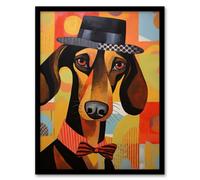 Wall Art Print The Hound In The Hat Dressed Dachshund Bow Tie Art Deco Sausage Dog Art Framed Artery8 Black A4