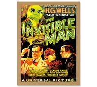 The Invisible Man Hg Wells Classic Horror Sci Fi USA A4 Artwork Framed Wall Art Print Artery8 Light Oak One Size