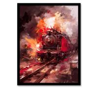 Artery8 The Jacobite Steam Train Glenfinnan Viaduct Action Painting Railway Art Print Framed Poster Wall Decor 12x16 inch in Black | Size: W12" x H16" Artery8 Black W12" x H16"