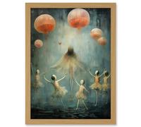 Artery8 The Jellyfish Ballet Whimsical Surreal Underwater Dance Artwork Framed Wall Art Print A4