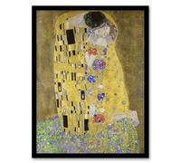 Artery8 The Kiss Iconic Couple Painting Vintage Framed Wall Art Print Klimt in Gold | Size: A4 Artery8 Gold A4