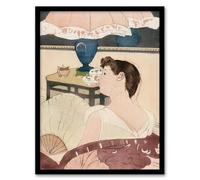 Artery8 The Lamp Woman With Fan Painting Wall Art Print Framed Poster 12x16 inch Artwork By Cassatt : Elegant Parlour Artwork Adding Sophistication And Timeless Charm To Formal Living Space