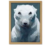 The Last Polar Bear Illustration Snow Stone Grey White Artwork Framed Wall Art Print A4 Artery8 Light Oak One Size