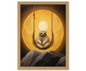 Artery8 The Lazy Overlord Sloth at Full Moon Abstract Surrealist Painting Artwork Framed A3 Wall Art Print