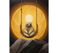 Wall Art Print The Lazy Overlord Sloth at Full Moon Abstract Surrealist Painting Poster Artery8 Yellow W24 inch x H32 inch