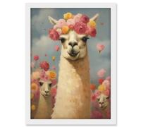 Artery8 The Llama Wedding Rose Bloom Flower Headdress Fun Artwork Kids Bedroom Artwork Framed A3 Wall Art Print