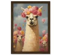 Artery8 The Llama Wedding Rose Bloom Flower Headdress Fun Artwork Kids Bedroom Artwork Framed A3 Wall Art Print