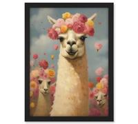 Artery8 The Llama Wedding Rose Bloom Flower Headdress Fun Artwork Kids Bedroom Artwork Framed A3 Wall Art Print