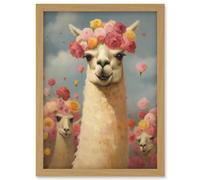 Artery8 The Llama Wedding Rose Bloom Flower Headdress Fun Artwork Kids Bedroom Artwork Framed Wall Art Print A4