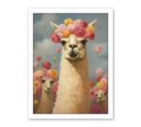 Artery8 The Llama Wedding Rose Bloom Flower Headdress Fun Artwork Kids Bedroom Artwork Framed Wall Art Print 18X24 Inch