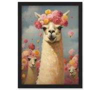 Wall Art Print The Llama Wedding Rose Bloom Flower Headdress Fun Artwork Kids Bedroom Artwork Framed A4 Artery8 Black A4