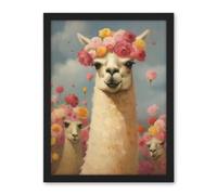 Artery8 The Llama Wedding Rose Bloom Flower Headdress Fun Artwork Kids Bedroom Artwork Framed Wall Art Print 18X24 Inch